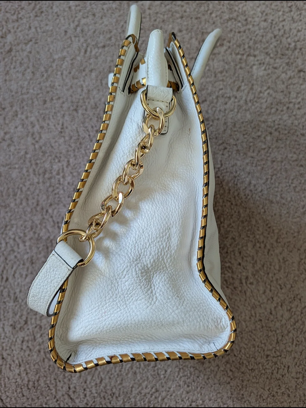 Michael Kors White Gold Hamilton Whipped Leather Satchel Handbag Purse